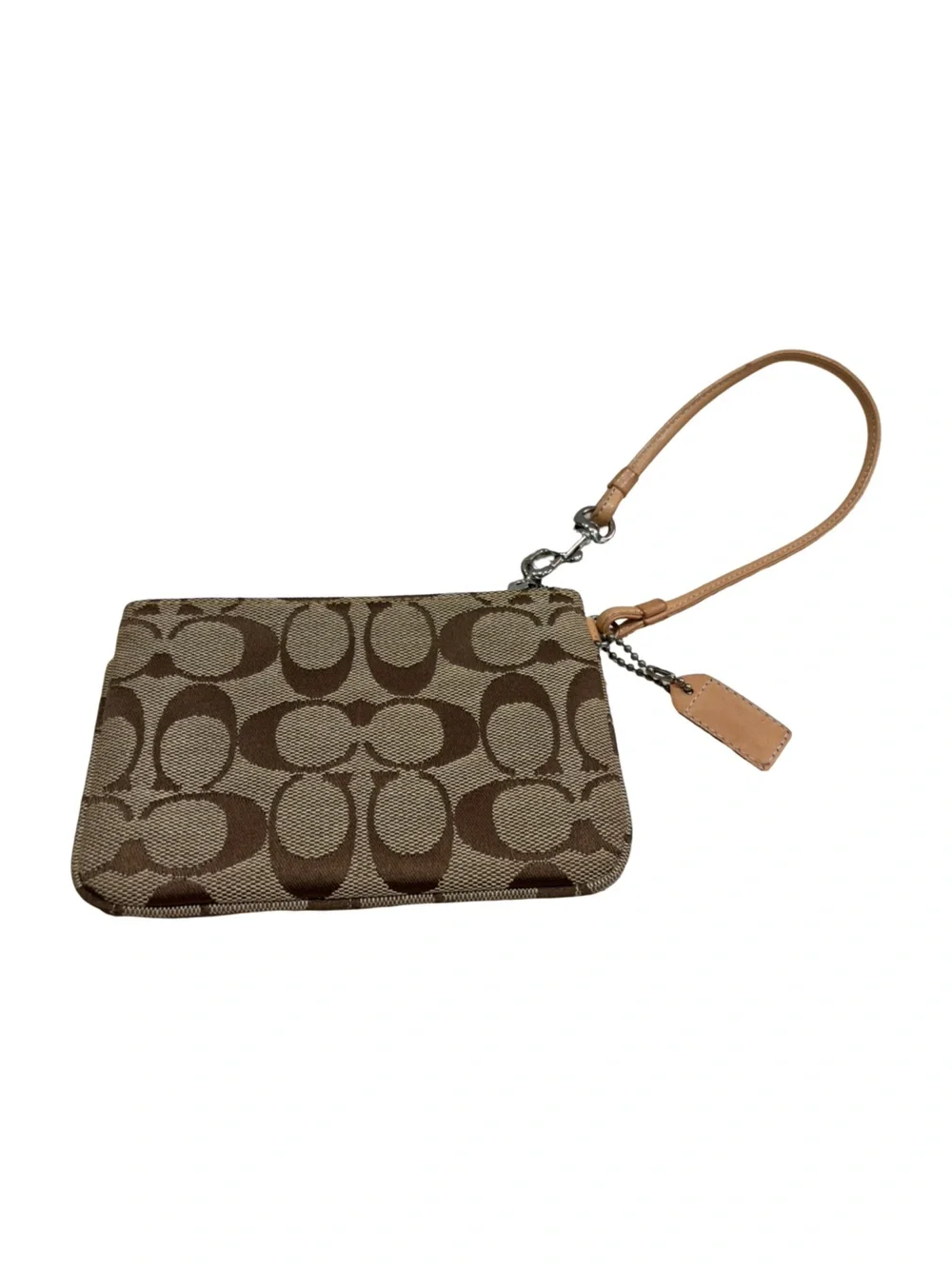 Vintage Coach Brown Signature Canvas Wristlet with Tan Leather Strap